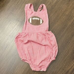 Hannah Kate Red Gingham Baby Romper with Football Design